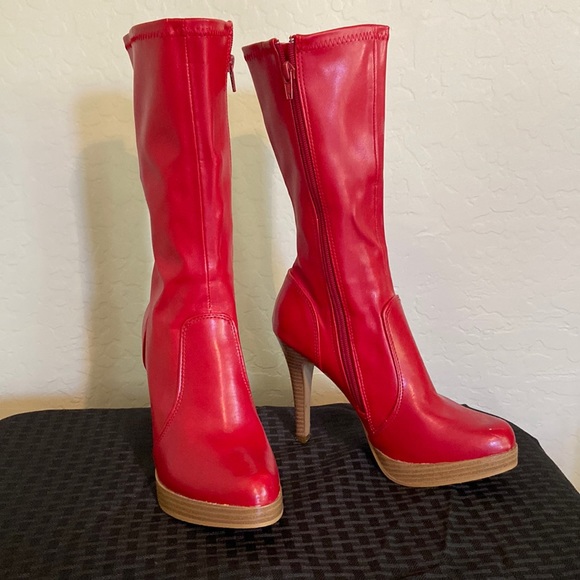 Red Leather (Faux) Boots (Size 7.5) - Picture 1 of 4
